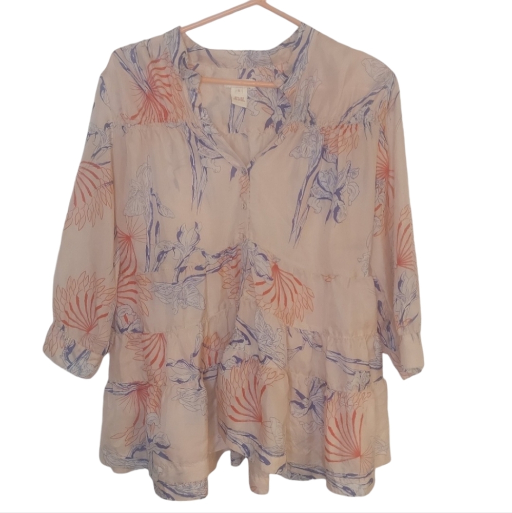 Sundance Silk Tiered Patterned Bohemian Romantic Blouse Size S EUC